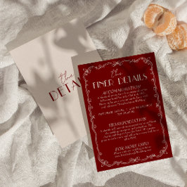 Retro Deep Red Ivory Old Money Wedding Details  Begleitkarte