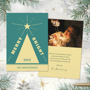 Retro Deep Teal Geometrischer Weihnachtsbaum Foto  Feiertagskarte
