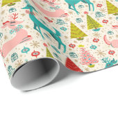 Retro Deer Unter SchneeWeihnachtsbäume Geschenkpapier (Rolleneckpunkt)