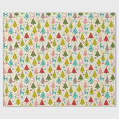 Retro Deer Zwischen schneebedeckten Weihnachtsbäum Geschenkpapier (Flach)