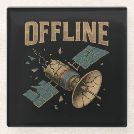 Retro defekter Satellit "OFFLINE" Weltraum-Kunst Glasuntersetzer