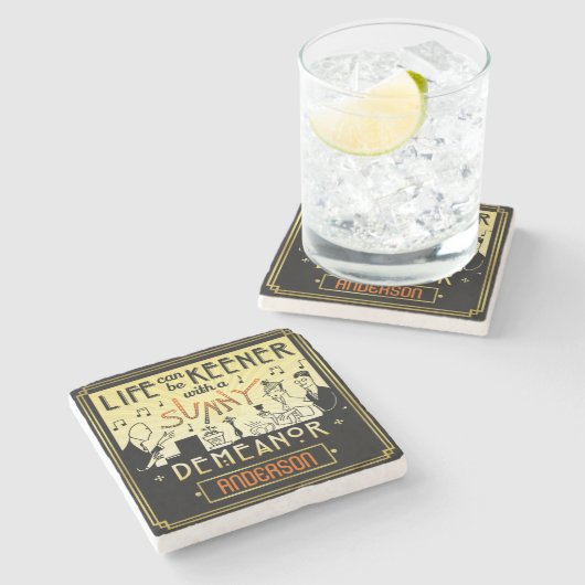 Retro Deko-sonniger Verhalten-individueller Name Steinuntersetzer (Seitenansicht)