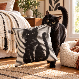 Retro-Dekokissen mit schwarzer Katze und abgenutzt Kissen