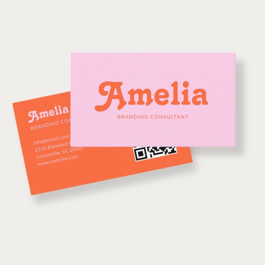 Retro-Dekor minimalistischer orange-pinker QR-Code Visitenkarte
