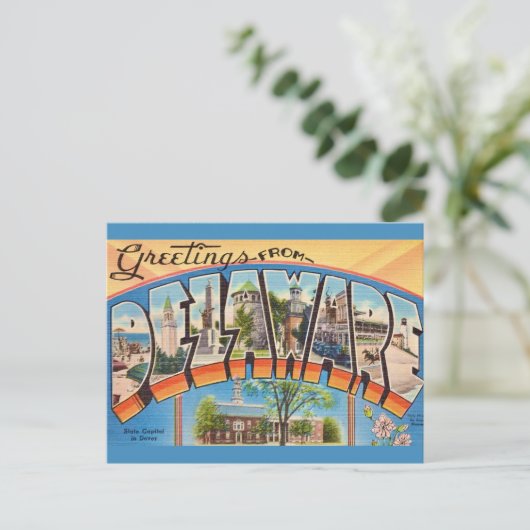 Retro Delaware Greetings Postkarte (Stehend Vorderseite)