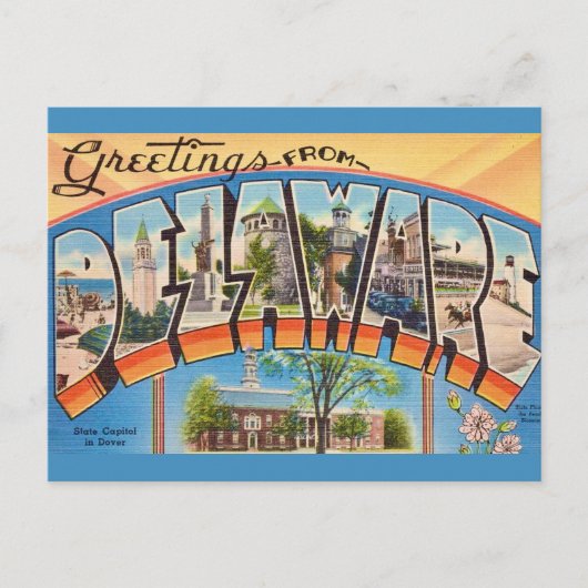 Retro Delaware Grüße Postkarte (Vorderseite)