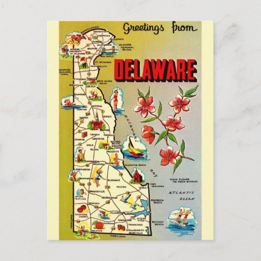 Retro Delaware Karte Postkarte (Vorderseite)