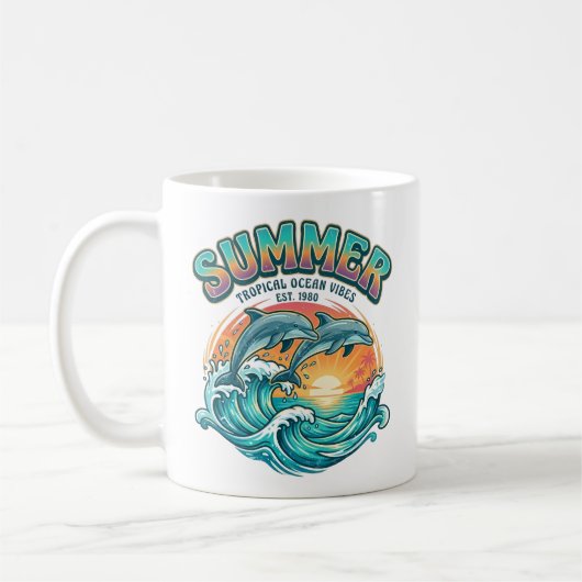Retro-Delfin tropisch / Strand-Sommerferien Kaffeetasse (Links)