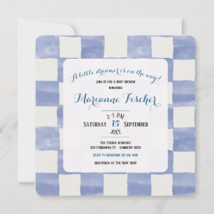 Retro-Delft-Blau karierte Babyparty-Einladung