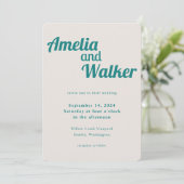 Retro Delight Aquamarin Cream Wedding Einladung (Stehend Vorderseite)