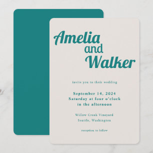 Retro Delight Aquamarin Cream Wedding Einladung