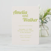 Retro Delight Chartreuse Green Wedding Einladung (Stehend Vorderseite)