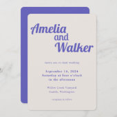 Retro Delight Perfekte Lila Hochzeit Einladung (Vorne/Hinten)