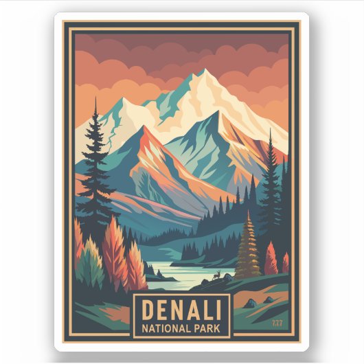 Retro-Denali-Nationalpark Aufkleber (Vorderseite)