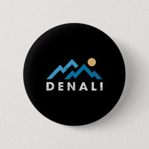 Retro Denali Nationalpark Berge Vintage Wandern Button