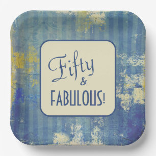 Retro Denim Blue Fifty & FABULOUS! 50. Geburtstag Pappteller