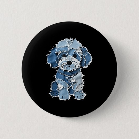 Retro Denim Dog Patch, Funny Shabby Blue Jean Pupp Button (Vorderseite)