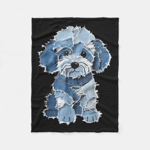 Retro Denim Dog Patch, Funny Shabby Blue Jean Pupp Fleecedecke