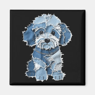 Retro Denim Dog Patch, Funny Shabby Blue Jean Pupp Magnet