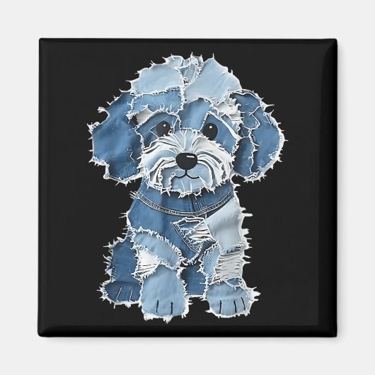 Retro Denim Dog Patch, Funny Shabby Blue Jean Pupp Magnet (Vorne)