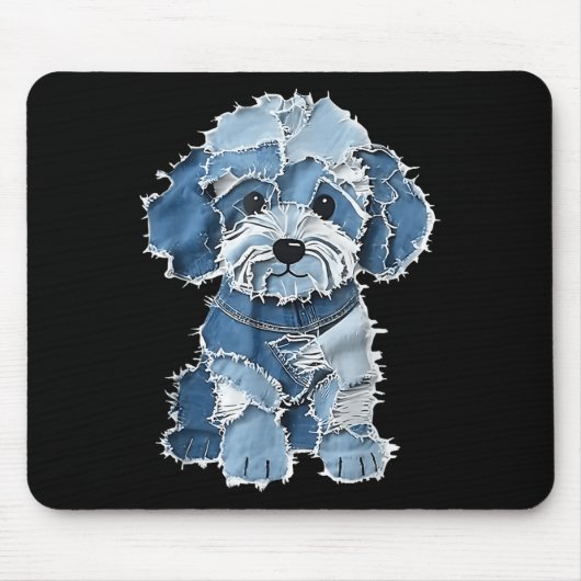 Retro Denim Dog Patch, Funny Shabby Blue Jean Pupp Mousepad (Vorne)