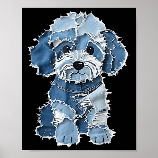 Retro Denim Dog Patch, Funny Shabby Blue Jean Pupp Poster (Vorne)