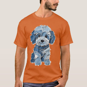 Retro-Denim-Hunde-Patch lustiger schäbiger blauer  T-Shirt