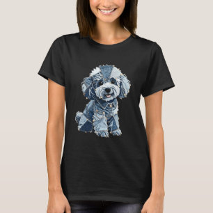 Retro-Denim-Patch-Pudel-Hund-Kunst-Artistisch T-Shirt