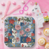 Retro Denim Patches mit Rote Rosen Pappteller (Party)