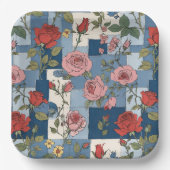 Retro Denim Patches mit Rote Rosen Pappteller (Vorderseite)