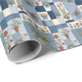 Retro Denim Patchwork mit Pflanze Geschenkpapier (Rolleneckpunkt)