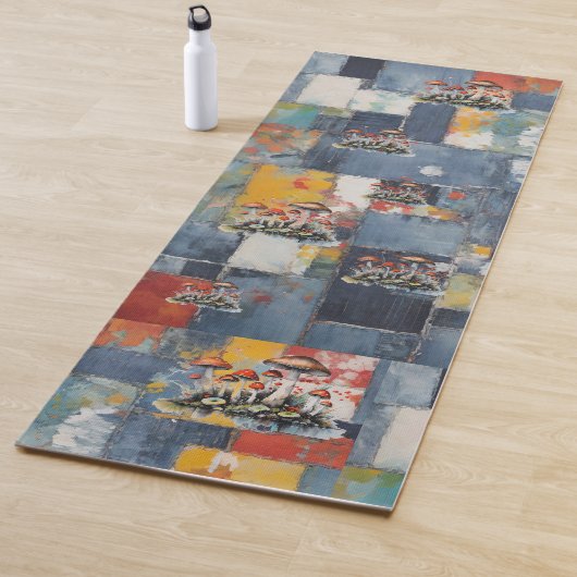 Retro Denim Patchwork mit Pilzen Yogamatte (Beispiel)