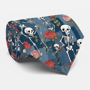 Retro-Denim-Patchwork mit Totenköpfen und Rosen Krawatte