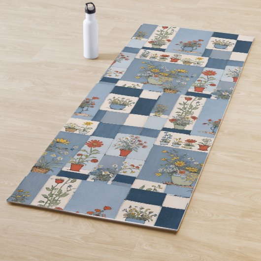 Retro Denim Patchwork-Pflanze und Wildblume-Pots Yogamatte (Beispiel)