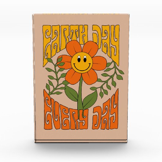 Retro der 70er Jahre Lächelnde Daisy-Blume Fotoblock (Vorderseite)