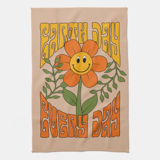 Retro der 70er Jahre Lächelnde Daisy-Blume Geschirrtuch (Vertikal)