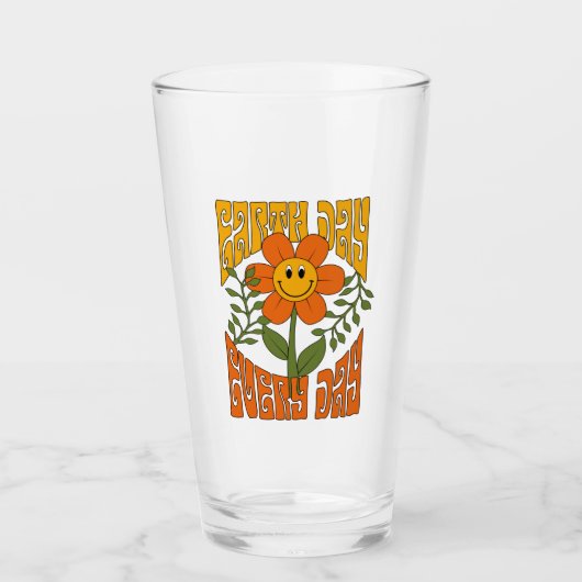 Retro der 70er Jahre Lächelnde Daisy-Blume Glas (Vorderseite)