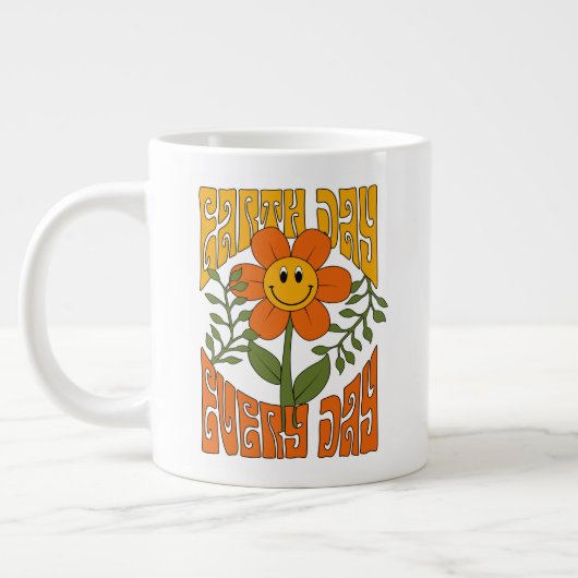 Retro der 70er Jahre Lächelnde Daisy-Blume Jumbo-Tasse (Links)