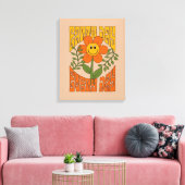 Retro der 70er Jahre Lächelnde Daisy-Blume Leinwanddruck (Insitu (Wohnzimmer))
