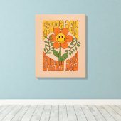 Retro der 70er Jahre Lächelnde Daisy-Blume Leinwanddruck (Insitu (Holzboden))