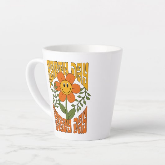 Retro der 70er Jahre Lächelnde Daisy-Blume Milchtasse (Linke Ecke)