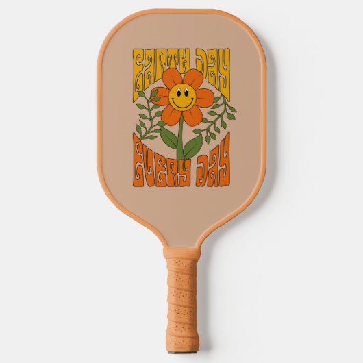 Retro der 70er Jahre Lächelnde Daisy-Blume Pickleball Schläger (Vorderseite)