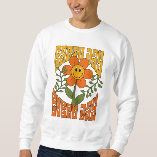 Retro der 70er Jahre Lächelnde Daisy-Blume Sweatshirt (Vorderseite)