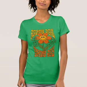 Retro der 70er Jahre Lächelnde Daisy-Blume T-Shirt