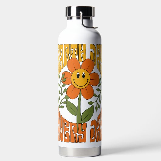 Retro der 70er Jahre Lächelnde Daisy-Blume Trinkflasche (links)