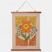 Retro der 70er Jahre Lächelnde Daisy-Blume Wandteppich Mit Holzrahmen (Vorderseite)