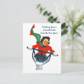 Retro der Gruß-Winter-Sledding Postkarte des neuen (Stehend Vorderseite)