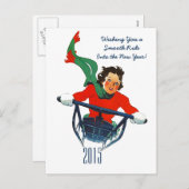 Retro der Gruß-Winter-Sledding Postkarte des neuen (Vorne/Hinten)