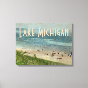 Retro der Michigansee-Strand-Prämie eingewickelte Leinwanddruck