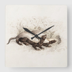 Retro der Vintagen Honig-Badger-Bienenstock-Vorlag Quadratische Wanduhr